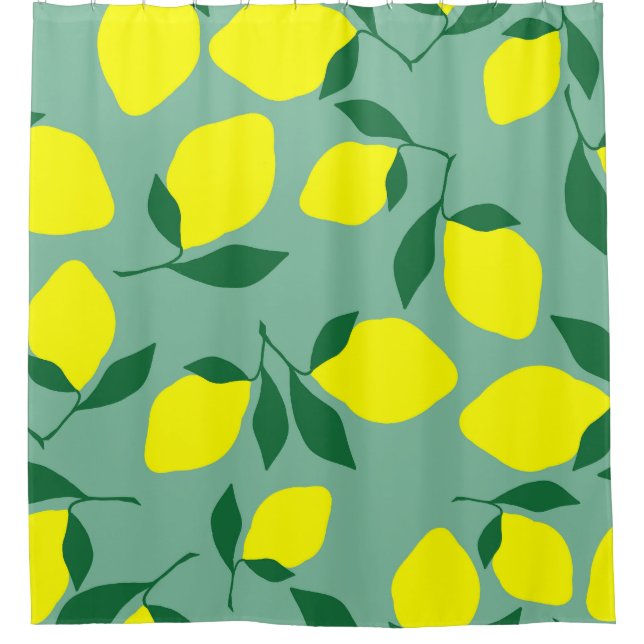 Simple Lemon, Green Background Print. Shower Curtain (Front)