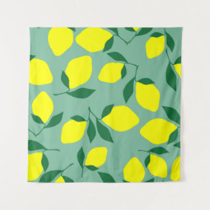 Simple Lemon, Green Background Print. Tapestry