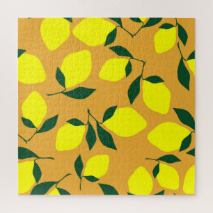Simple lemon pattern, orange background. jigsaw puzzle