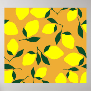 Simple lemon pattern, orange background. poster