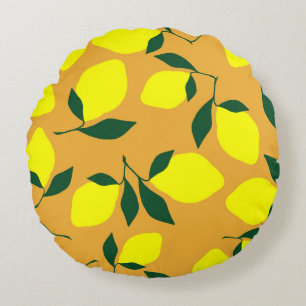 Simple lemon pattern, orange background. round cushion