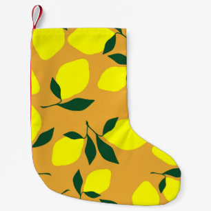 Simple lemon pattern, orange background. small christmas stocking