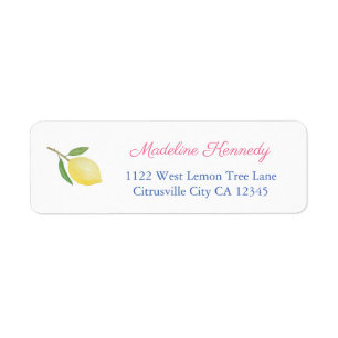 Simple Lemons Citrus Blue Pink Text Return Address