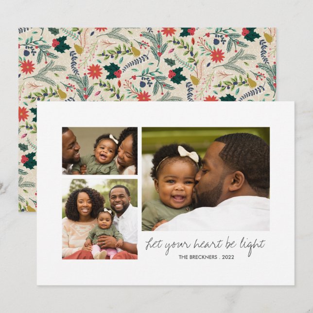 Simple Let Your Hearts Be Light Christmas Photo Holiday Card (Front/Back)