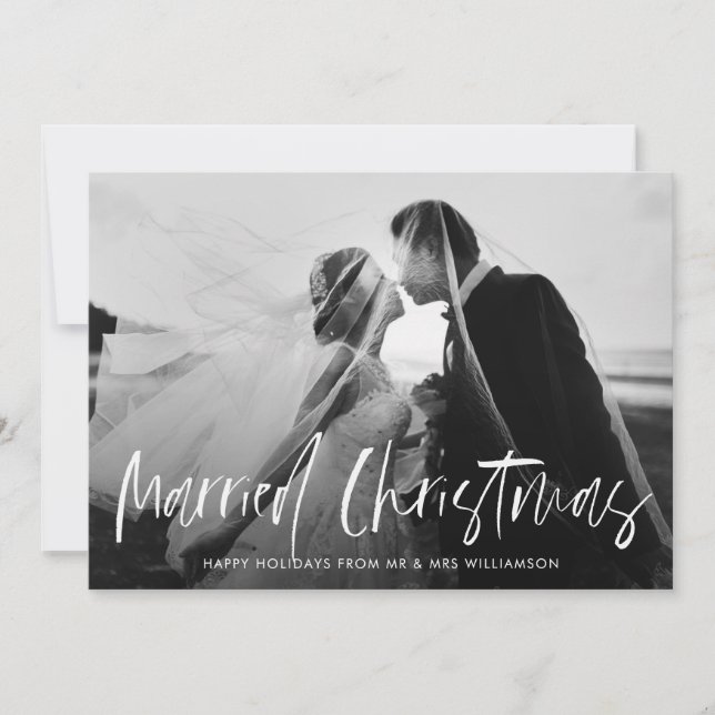 simple lettering holiday wedding announcement (Front)