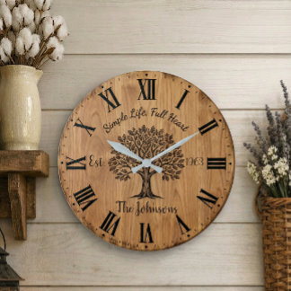 Simple Life Full Heart | Custom Oak Tree Family  Large Clock