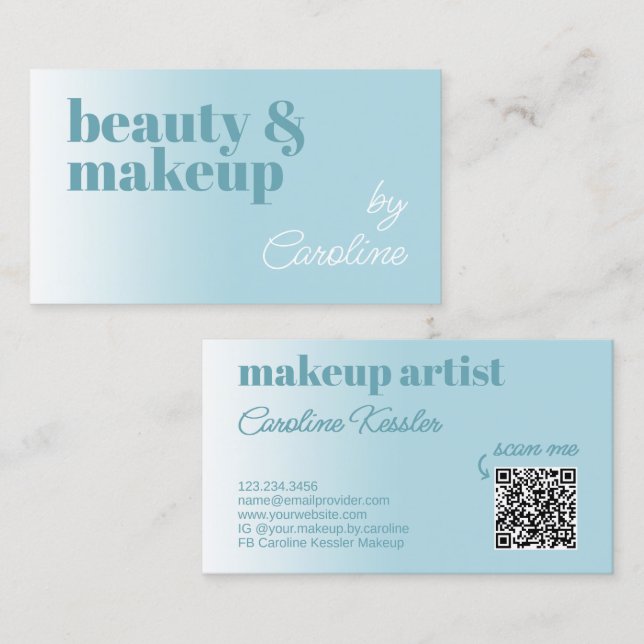 Simple Light Aqua Ocean Sky Blue White Calligraphy Business Card (Front/Back)