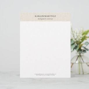 Simple Light Beige Linen Black Typography Custom Letterhead
