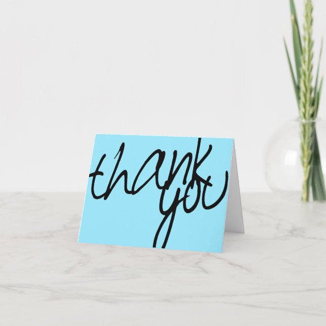 Simple Light Blue & Black Handwritten Thank You Card (Front)