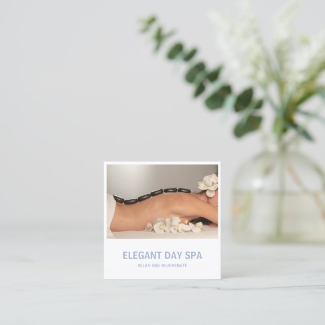 Simple Light Blue Elegant Spa Modern Square Business Card (Standing Front)