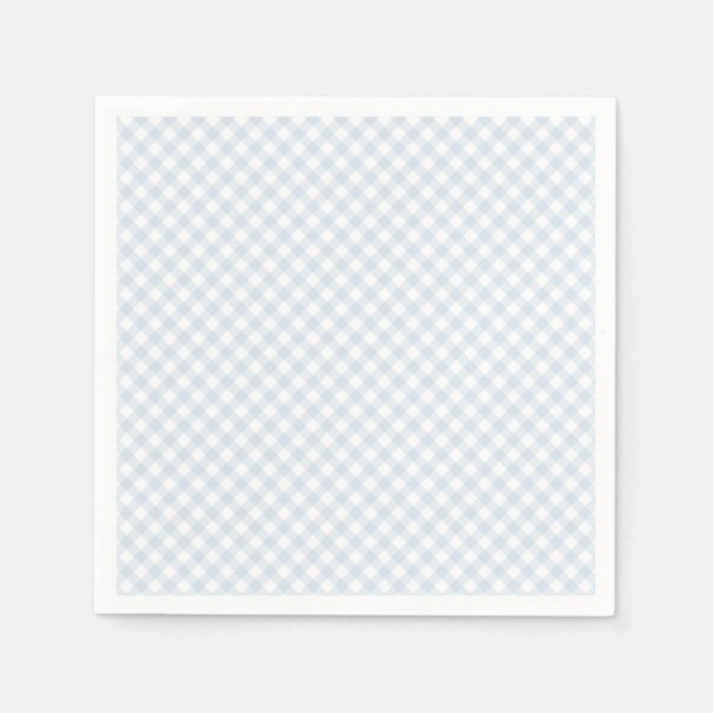 Simple light blue gingham baby shower napkin (Front)