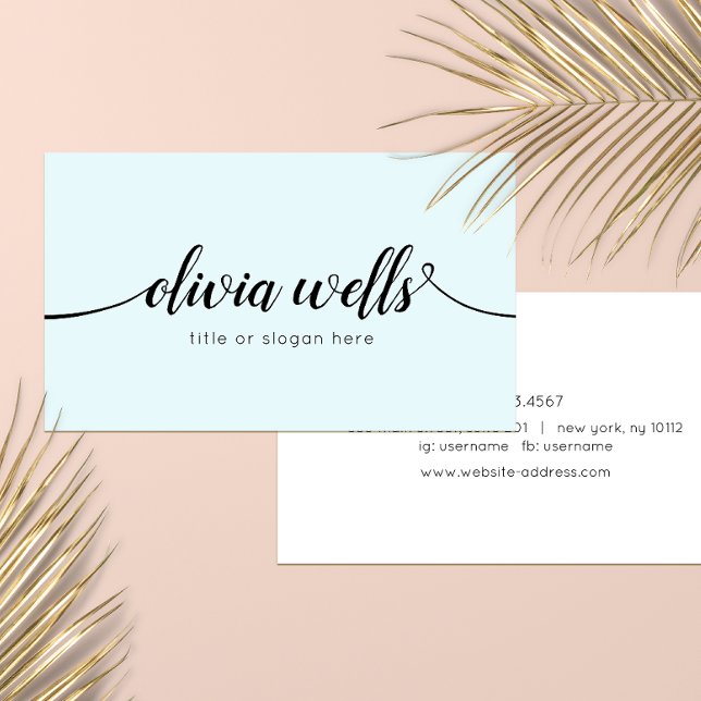 Simple Light Blue Handwritten Script Calligraphy Business Card (Creator Uploaded)