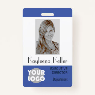 Simple Light Blue Logo Barcode ID Photo Department ID Badge