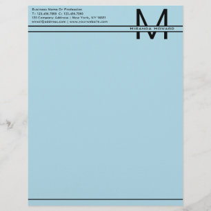 Simple Light Blue Minimalist Monogram Letterhead