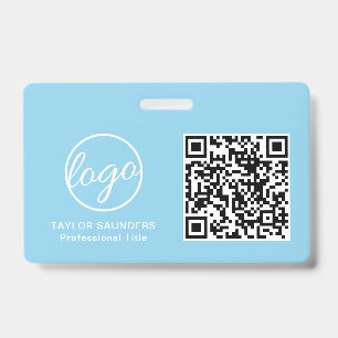 Simple Light Blue QR Code Employee ID Badge