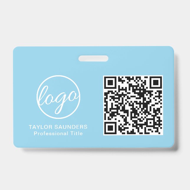 Simple Light Blue QR Code Employee ID Badge (Front)