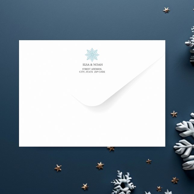 Simple LIGHT BLUE SNOWFLAKE WEDDING PRE PRINTED Envelope (Creator Uploaded)