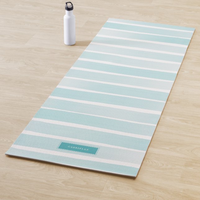 Simple Light Blue Stripes Pretty Personalised Yoga Mat (In Situ)