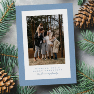 Simple light blue tweed frame Christmas photo Holiday Card