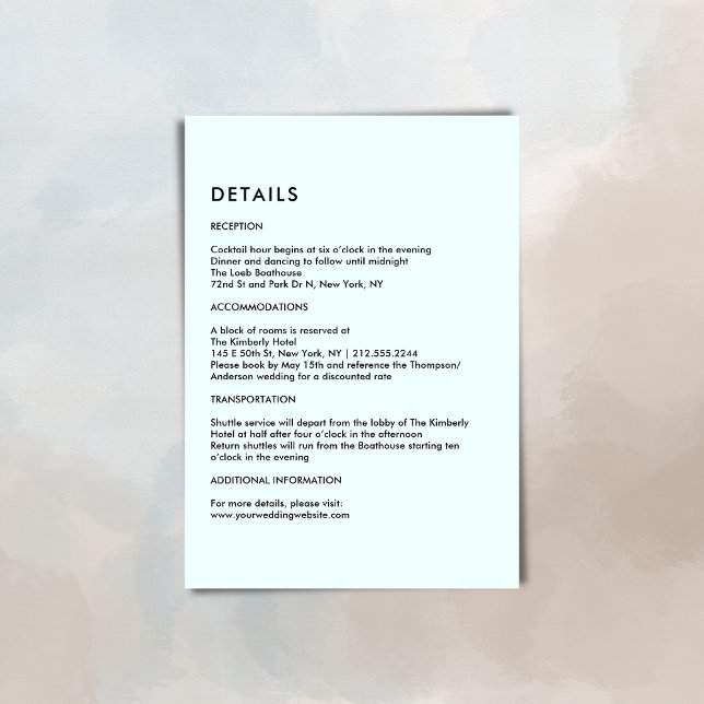 Simple Light Blue Wedding Details  Enclosure Card (Simple Light Blue Wedding Details Enclosure Card)