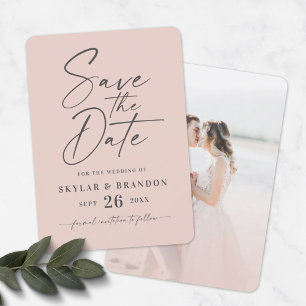 Simple Light Blush Pink with Script Photo Wedding Save The Date