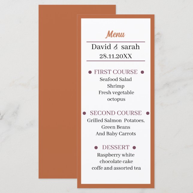 Simple Light Brown Wedding Dinner Menu (Front/Back)