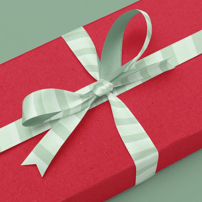 Simple Light Green Minimalist Classic Striped Cute Satin Ribbon (Simple light and dark green striped ribbon.)