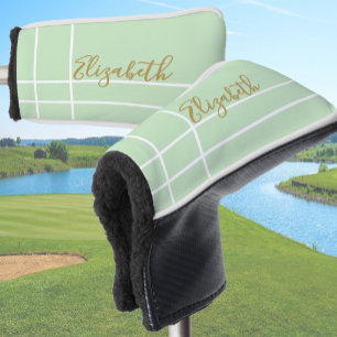 Simple light green minimalist custom name ladies golf head cover