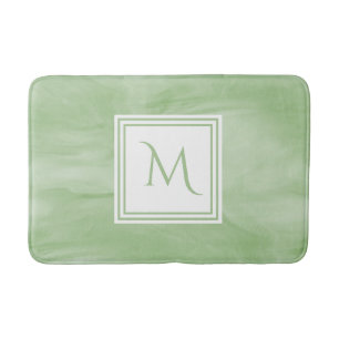 Simple Light Green Subtle Marble Modern Monogram Bath Mat
