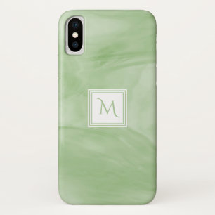 Simple Light Green Subtle Marble Modern Monogram iPhone X Case
