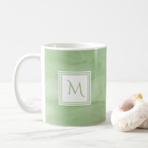 Simple Light Green Subtle Marble Modern Monogram Coffee Mug