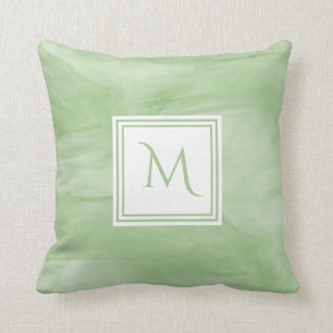 Simple Light Green Subtle Marble Modern Monogram Cushion