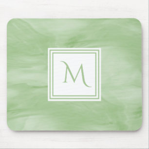 Simple Light Green Subtle Marble Modern Monogram Mouse Mat