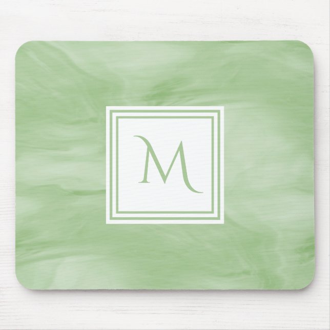 Simple Light Green Subtle Marble Modern Monogram Mouse Mat (Front)