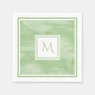 Simple Light Green Subtle Marble Modern Monogram Napkin