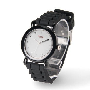 Simple Light Grey Black Dark Red Boys Name Watch