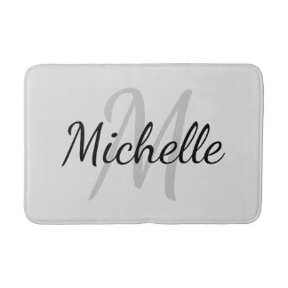 Simple light grey Bold Typography & Name Monogram Bath Mat
