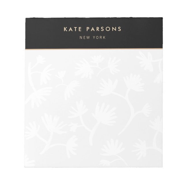 Simple Light Grey Floral Designer Notepad (Front)