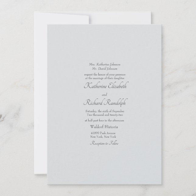 Simple Light Grey Formal Wedding One Venue Matte Invitation (Front)