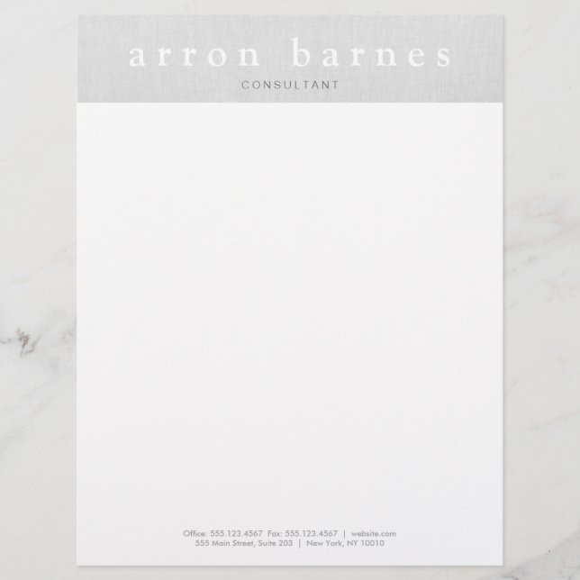 Simple Light Grey Modern Minimalist Designer Personalized Letterhead (Front)