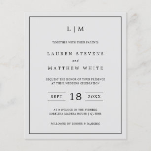 Simple Light Grey Monogram Budget Wedding Invite