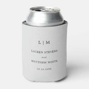 Simple Light Grey Monogram Elegant Wedding Can Cooler