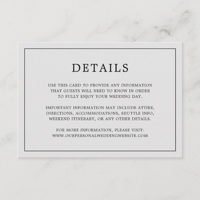 Simple Light Grey Monogram Elegant Wedding Enclosure Card (Front)