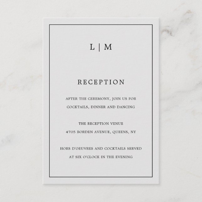 Simple Light Grey Monogram Elegant Wedding Enclosure Card (Front)