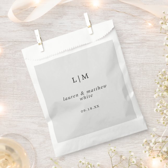 Simple Light Grey Monogram Elegant Wedding Favour Bags (Clipped)