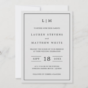 Simple Light Grey Monogram Elegant Wedding Invitation