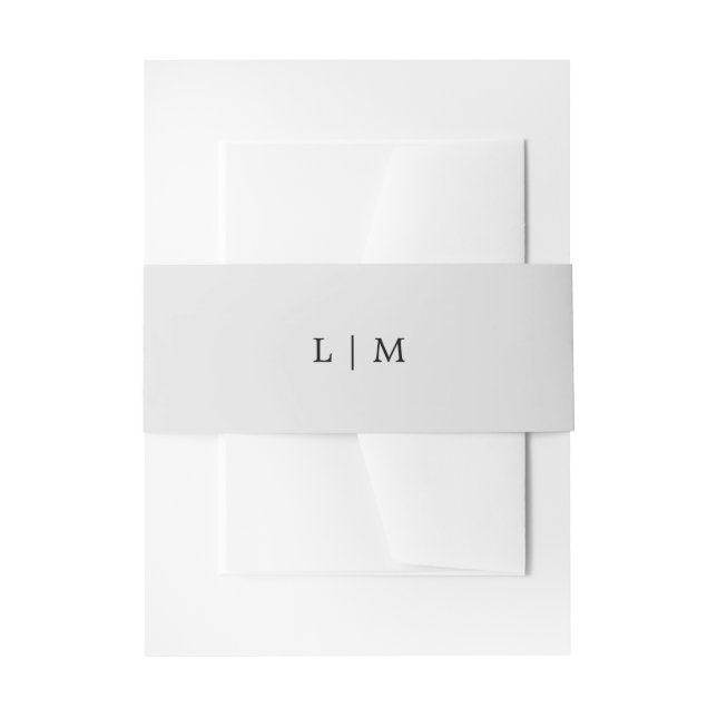 Simple Light Grey Monogram Elegant Wedding Invitation Belly Band (Front Example)