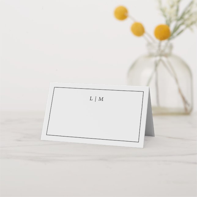 Simple Light Grey Monogram Elegant Wedding Place Card (Front)