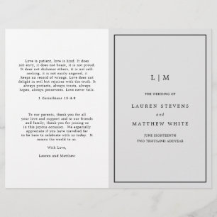 Simple Light Grey Monogram Elegant Wedding Program