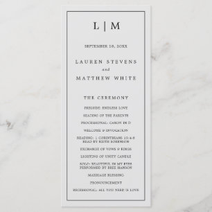 Simple Light Grey Monogram Elegant Wedding Programme